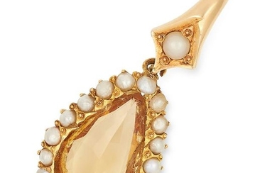 AN ANTIQUE IMPERIAL TOPAZ AND PEARL PENDANT, 19TH