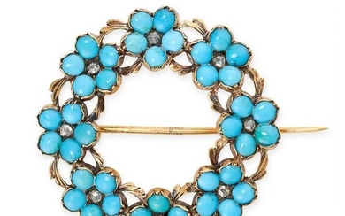 AN ANTIQUE TURQUOISE AND DIAMOND BROOCH, 19TH CENTURY