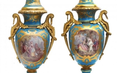 AN IMPOSING PAIR OF 19TH C. ORMOLU MOUNTED SEVRES VASES