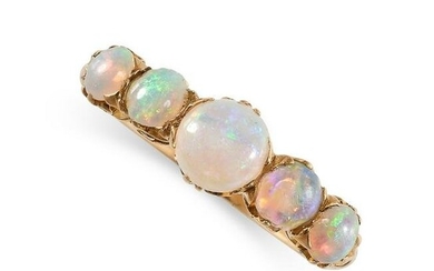 AN OPAL DRESS RING in yellow gold, set with five