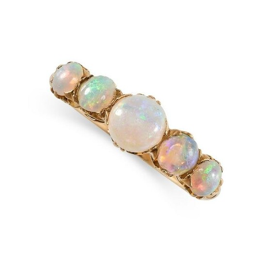 AN OPAL DRESS RING in yellow gold, set with five