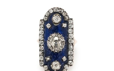 ANTIQUE, DIAMOND AND BLUE GLASS RING