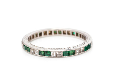ANTIQUE, EMERALD AND DIAMOND ETERNITY BAND