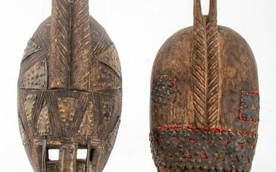 African Marka Metal Mounted Carved Wood Masks, 2
