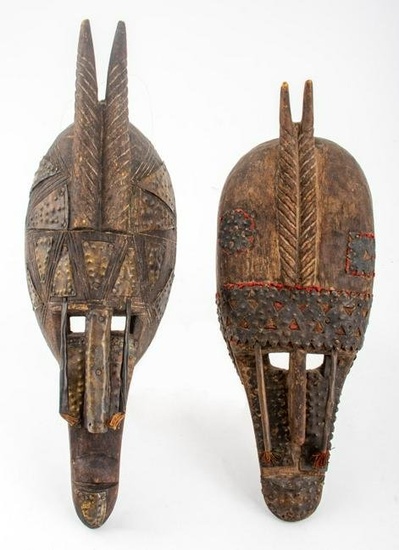 African Marka Metal Mounted Carved Wood Masks, 2