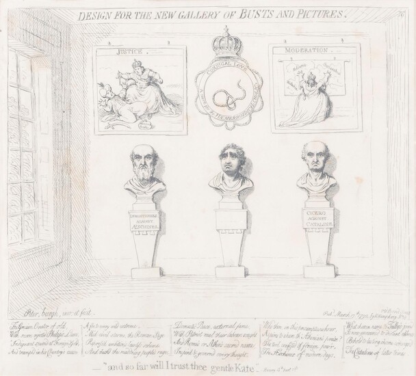 After James Gillray, six 18th and 19th century engraved prints (6)