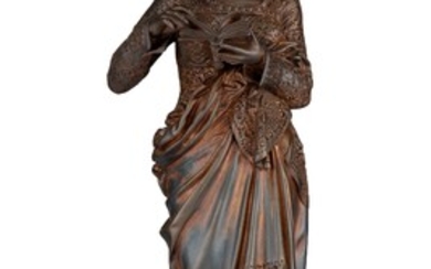Albert-Ernest De Carrier Belleuse (1824-1887), 'Liseuse', patinated bronze sculpture, H 43 cm