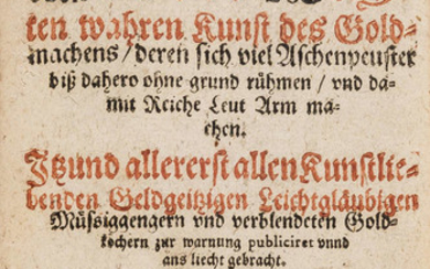 Alchymia Vera Lapidis Philosophorum = Von der Rechten wahren Kunst des Goldmachens, Magdeburg, Andreas Betzel for Levin Brauns, 1609, bound with another.