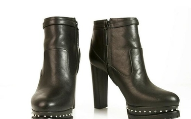 Alexander McQueen Black Leather Studded Ankle Booties