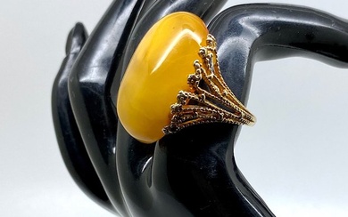 Amber ring - genuine Baltic amber in sterling silver 24K gold plated - Amber - Baltic amber - succinite