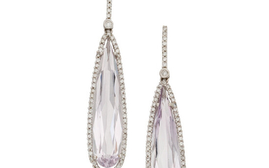 Amethyst, Diamond, White Gold Earrings The earrings feature pear-shaped...