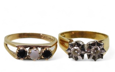 An 18ct gold twin illusion set diamond ring, size M, weight ...