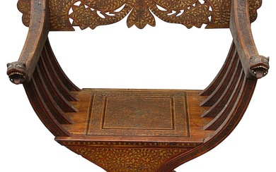An Anglo-Indian hardwood and brass inlaid folding armchair