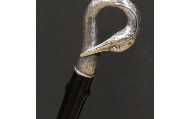 An Austrian silver mounted novelty walking stick, the handle...