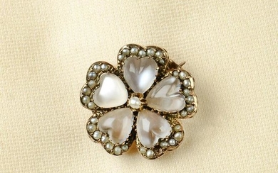 An Edwardian gold moonstone and split pearl floral