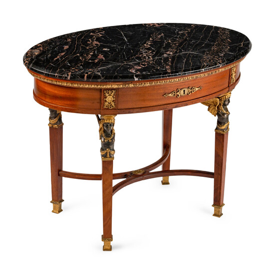 An Empire Style Bronze-Mounted Mahogany Oval Occasional Table
