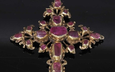 An Iberian gold and ruby set cross, c.1700