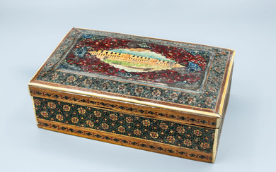 An Ivory Inlaid and Painted Wood Jewellery Box, Prob. Persia, 19th Century