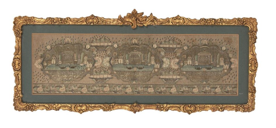An Ottoman gilt metal thread embroidery panel, Turkey, late 18th/early...