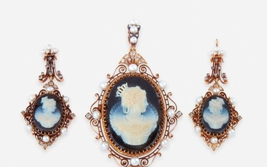 An antique hardstone, diamond, pearl, and fourteen