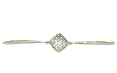 An old-cut diamond single-stone bar brooch.