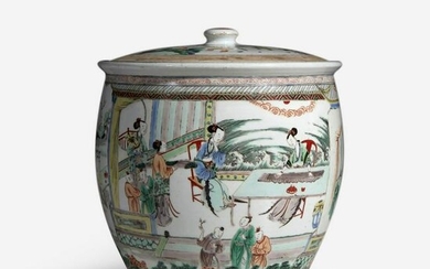 An unusual large Chinese famille verte-decorated