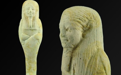 Ancient Egyptian Faience Ushabti holding a Hoe and a Pick - 11.3 cm