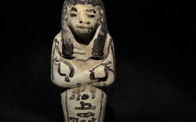 Ancient Egyptian Faience Very nice white shabti. New Kingdom, 19th - 20th dynasty. 11,3 cm H. Intact.