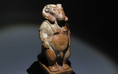 Ancient Egyptian Stone Sculpture of Bes in pantheistic form as an apotropaic god. 12,2 cm H.