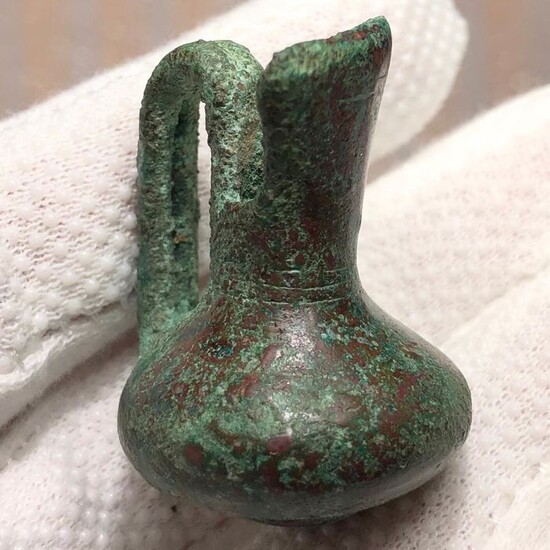 Ancient Greek Bronze Amulet-Pendant Artistically shaped as Wine Jug- Oinochoe Symposiums & Cults of God of Wine Dionysos