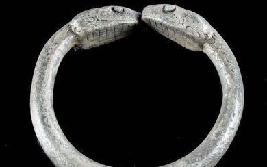 Ancient Greek Silver Solid Bracelet with snake heads. 5,7 cm Diameter. Perfect and nice.