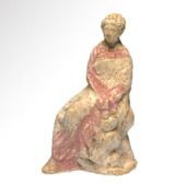 Ancient Greek Terracotta Bichrome Tanagra Figure of a Lady