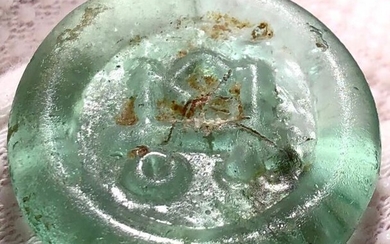 Ancient Late Roman Glass Glass Weight with the Monogram of the Emperor Basiliscus,brother of Verina-wife of Leo I