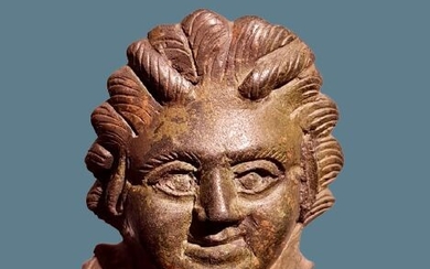 Ancient Roman Bronze Beautiful bronze head of a satyr - H: 7 cm