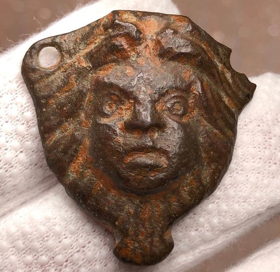 Ancient Roman Bronze Legionary Phalera with a facing Apotropaic image of Medusa (Gorgona)