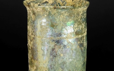 Ancient Roman Glass iridescent cylindrical cup (Cut-glass goblet) - (1)