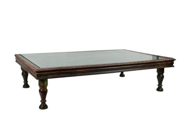 Anglo Indian Wood Carved Iron Gate Coffee Table