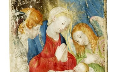 Anonimo del XVI secolo, La Vergine e due angeli in adorazione del Bambino.