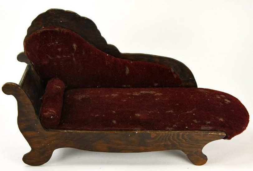 Antique 19th C Doll Size Handmade Chaise Lounge