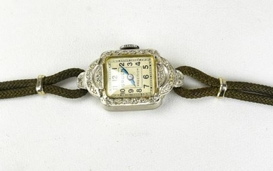 Antique Art Deco 14kt White Gold & Diamond Watch