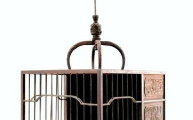 Antique Chinese Bird Cage With Carved Panels