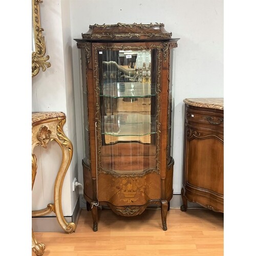 Antique French shaped design, vitrine, with floral marquetry...