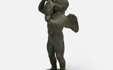 Antique Italian Grand Tour Bronze Putti Cupid holding a Dolphin Statue 'Amore con Delfino'.