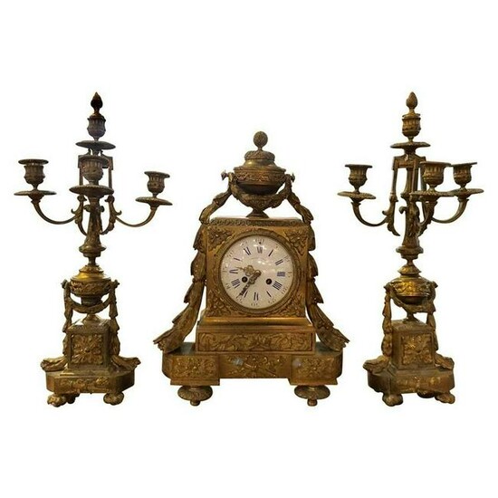 Antique Louis XVI Style 3Piece Clock Garniture