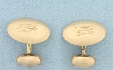 Antique M or W Hand Engraved Cufflinks in 10k Rose Gold