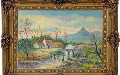 Antique Oil on Canvas Landscape Painting, signed