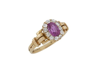 Antique Rose Gold, Pink Sapphire and Diamond Ring
