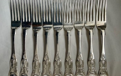 Antique Scottish Victorian sterling silver table forks / parts set 9 pieces, Edinburgh,1845 (9) - .925 silver, Sterling silver - Marshall & Sons, Edinburgh - U.K. - 1845