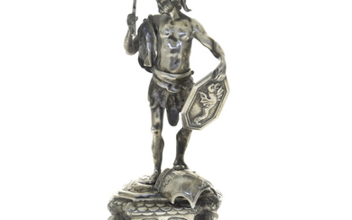 Antique Silver Warrior Figurine, Hanau, Late 19th Century.