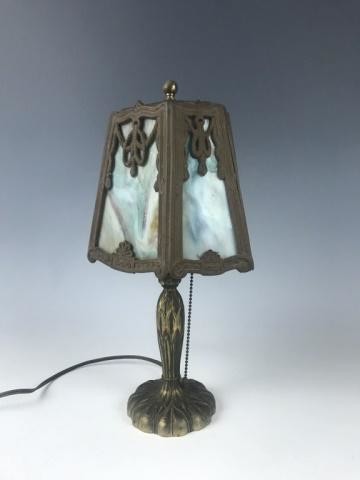 Antique Slag Glass Table Lamp, Pairpoint